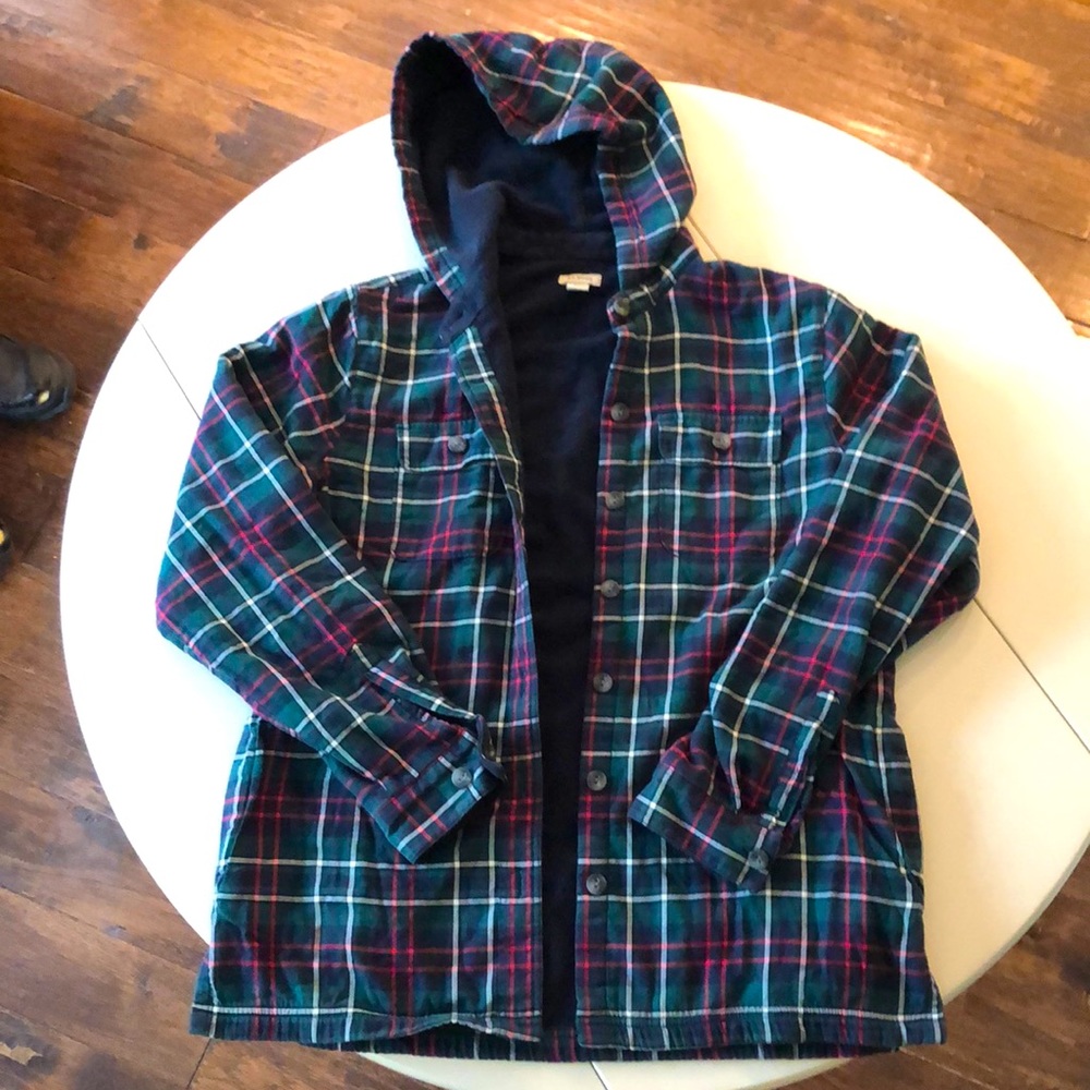 LL Bean Plaid Flannel Fleece-Lined Hooded Jacket